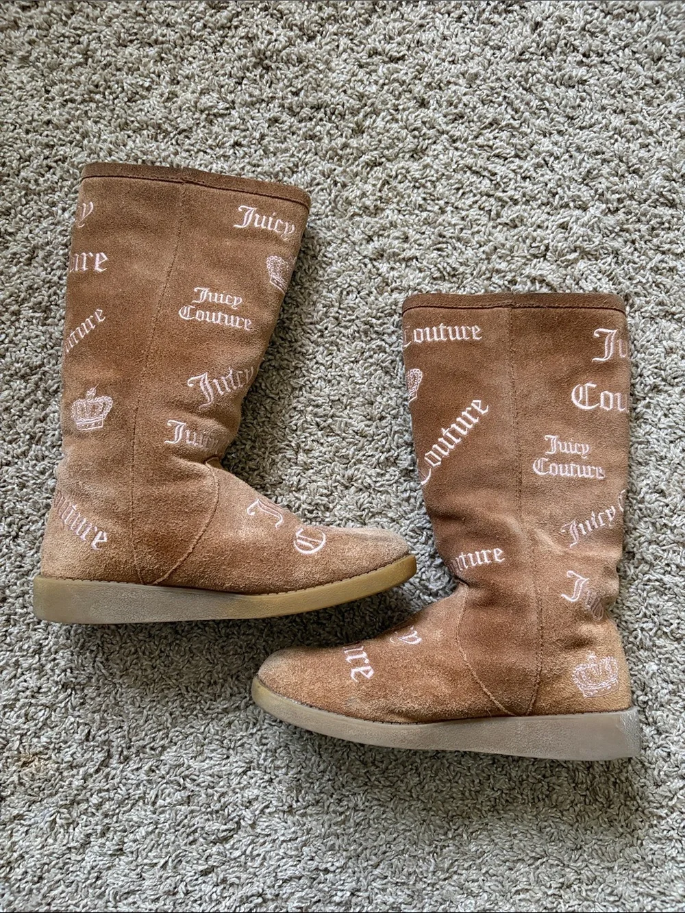 Y2K Juicy Couture Brown Suede Logo Mid-Calf Boots